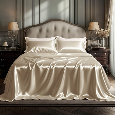 Bedsure Satin Sheet Set Queen Size - 4 Piece Silky Bedsheets with 15" Deep Pocket (Queen, Khaki)