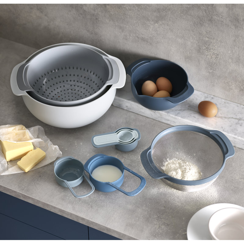 Nest 9-Piece Food Preparation Set with Nesting Mixing Bowls and Measuring Cups, Sky