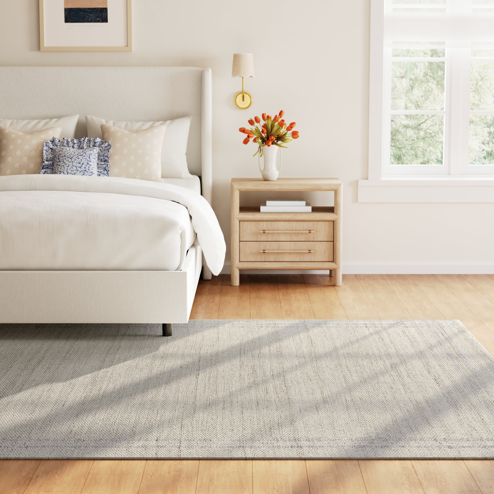 Lavande Wool Area Rug in Ivory, Rectangle 6' x 9'