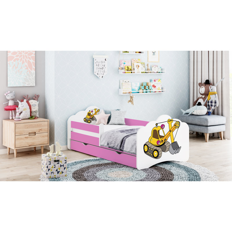 Rio Cot Bed / Toddler Bed Frame with Drawers, 65 x 80 x 160cm, Pink