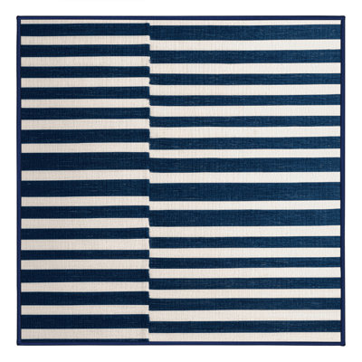 Tapis bleu à rayures horizontales lavable à la machine