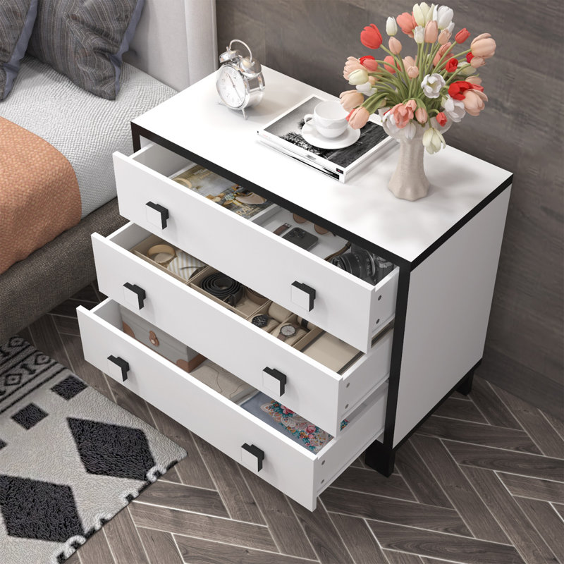 3 Drawer Nightstand With Square Straight Legs