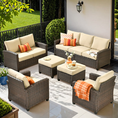 Lou 7 - Person Wicker Outdoor Conversation Set, Patio Sofa Set with Cushions