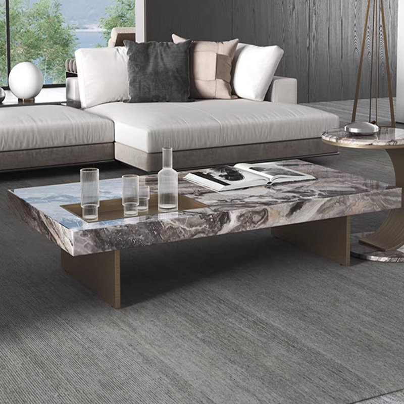 Light luxury natural marble coffee table, 12.59" H x 51.18" L x 27.55" W