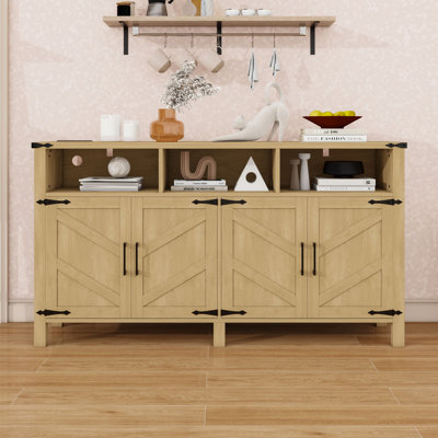 Stylish 4-Door Sideboard Buffet Cabinet with Built-In Power Outlet, Adjustable Shelves and Ample Storage