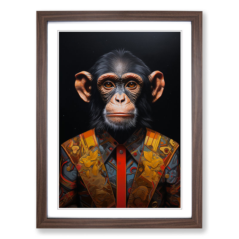 Monkey Hard Edge Painting - Framed Print, Walnut Framed, 34cm H x 25cm W x 2cm D