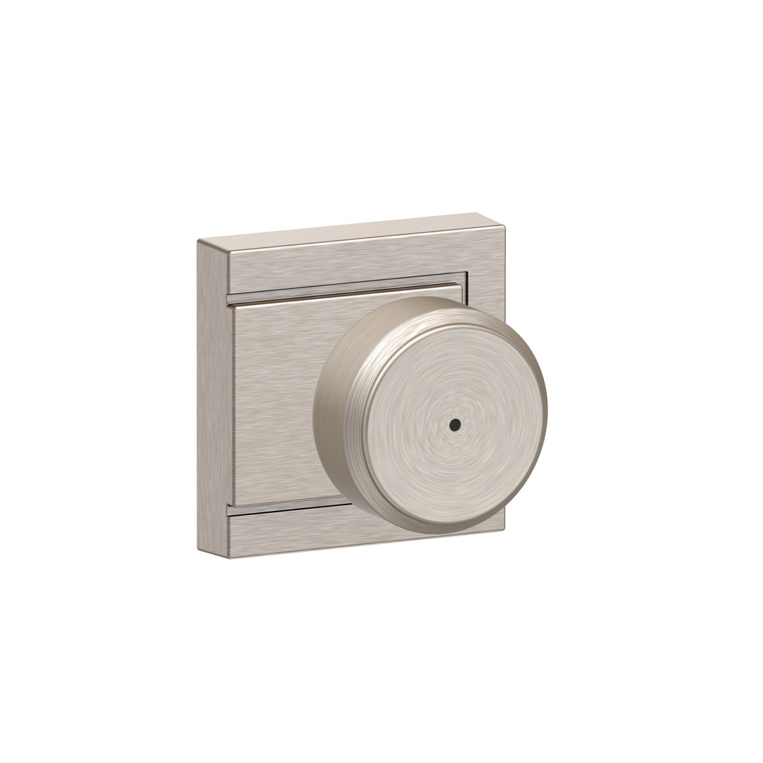 Bowery Knob with Upland Trim Bed and Bath Lock Schlage