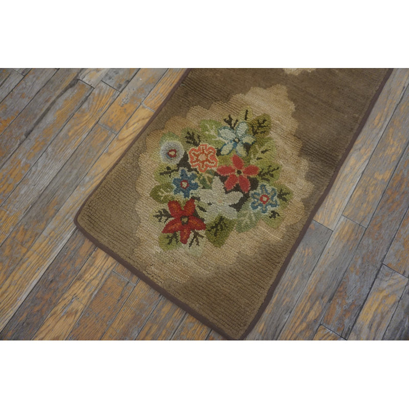 Antique American Hooked Rug Small Scatter Size Jute & Cotton Ivory