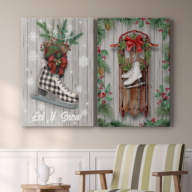 Patins de Noël - Toile tendue avec châssis de qualité supérieure - Prêt à être accroché, H 27 po x l 36 po