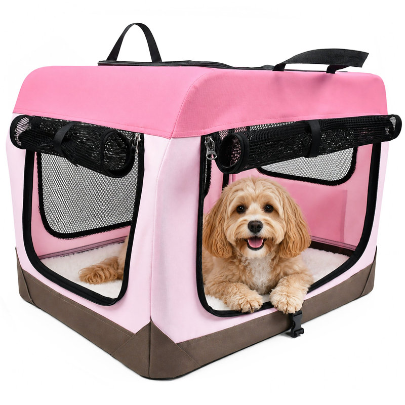 Cage de transport souple, pliable et ventilé OpenView Premium pour animaux de compagnie, Très grand, Rose