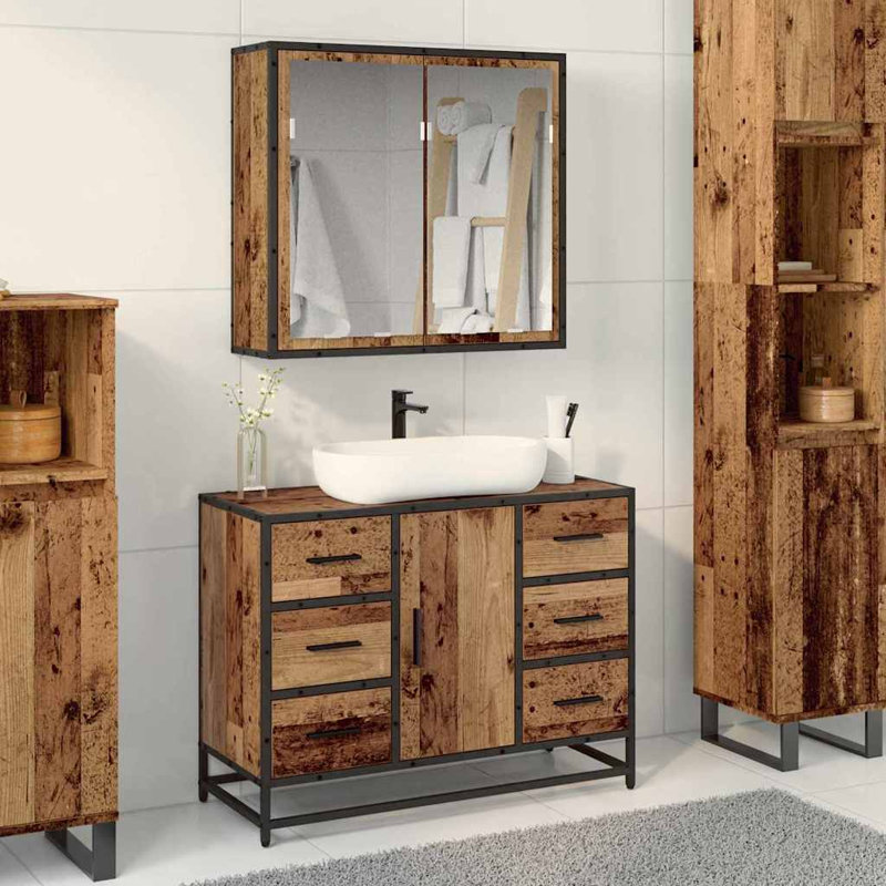 Wall Mounted Required Bathroom Storage Furniture Set, Old Wood