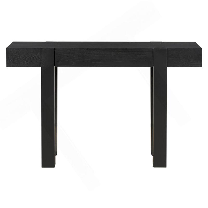 Console rustique minimaliste avec tiroir caché, prise de courant latérale, table d'entrée en bois pour les entrées, les salons et les bureaux à domicile (noir)