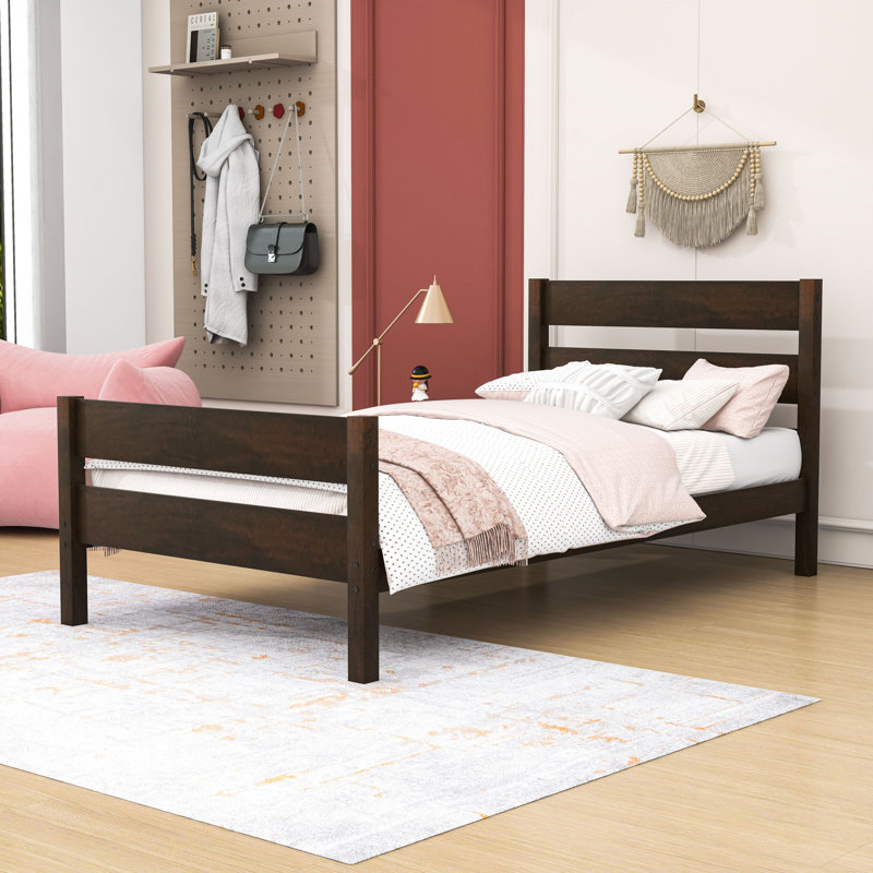 Lit plateforme simple en bois avec tête de lit élégante, Espresso
