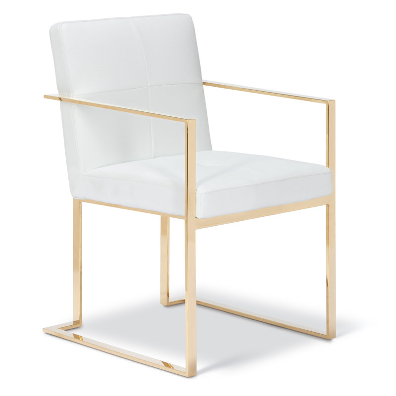 Poulin 18.5'' H Polyurethane Upholstered Armchair, White, Gold