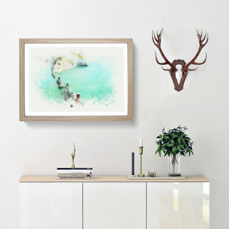 The Needles Isle of Wight in Abstract - Picture Frame Graphic Art Print, 27cm H x 36cm W x 2cm D, Oak Framed