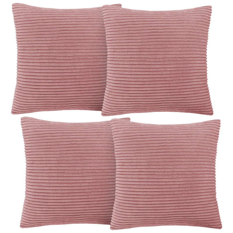 Aspire Homeware Striped Square Velvet Cushion Cover, Light Pink, Pack of 4