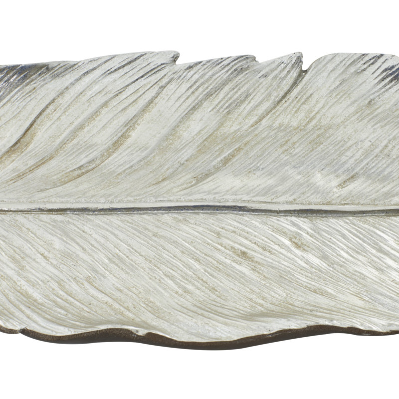 Polystone Feather Bird Decorative Bowl, Silver