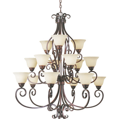 15-Light Dimmable Steel and Glass Tiered Chandelier