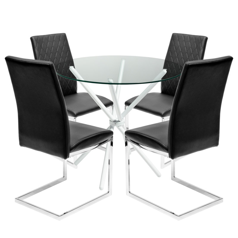Brompton 4 -Person Glass Dining Set, Black, Black