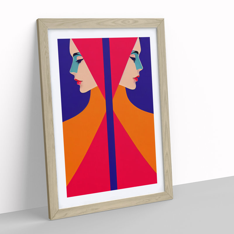 Symmetrical Abstract Woman - Framed Print, 64cm H x 46cm W x 2cm D, Oak Framed