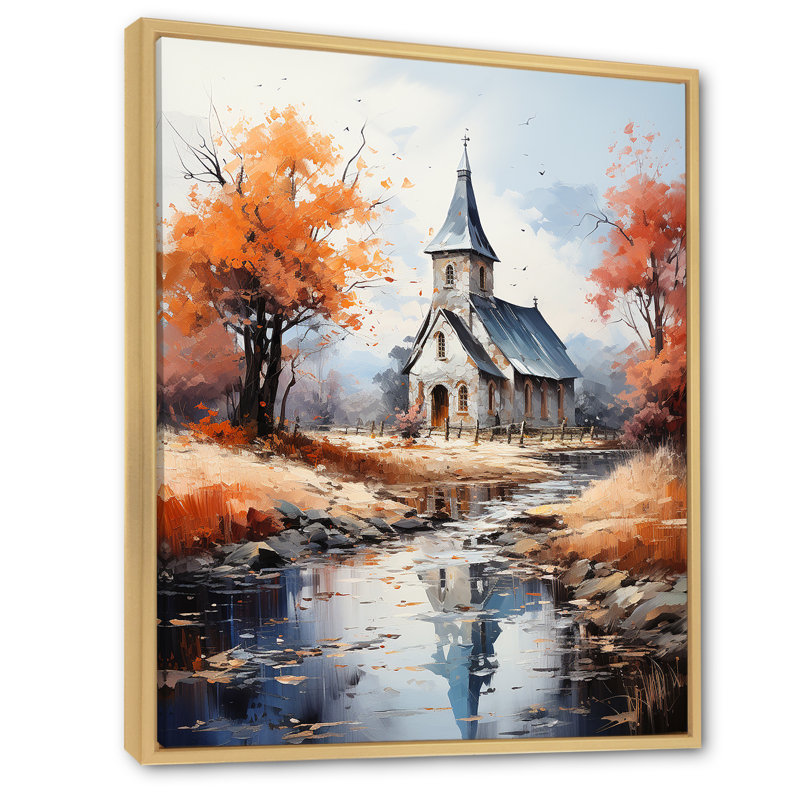 «Countryside Chapel In USA 3 - Church», art mural, Cadre flottant brun, H 32 po x l 24 po x P 1 po
