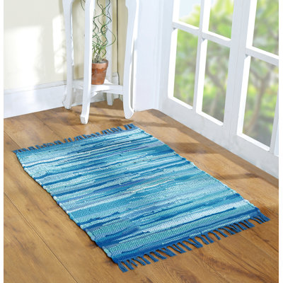 Tapis vibrant en coton fabriqué à la main 24 po x 36 po lavable, réversible et à pampilles pour n'importe quelle pièce - 24 po x 36 po
