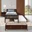Lit simple peu encombrant avec lit gigogne escamotable, structure en pin massif, tête et pied de lit - Espresso, aucun sommier nécessaire-2114298786