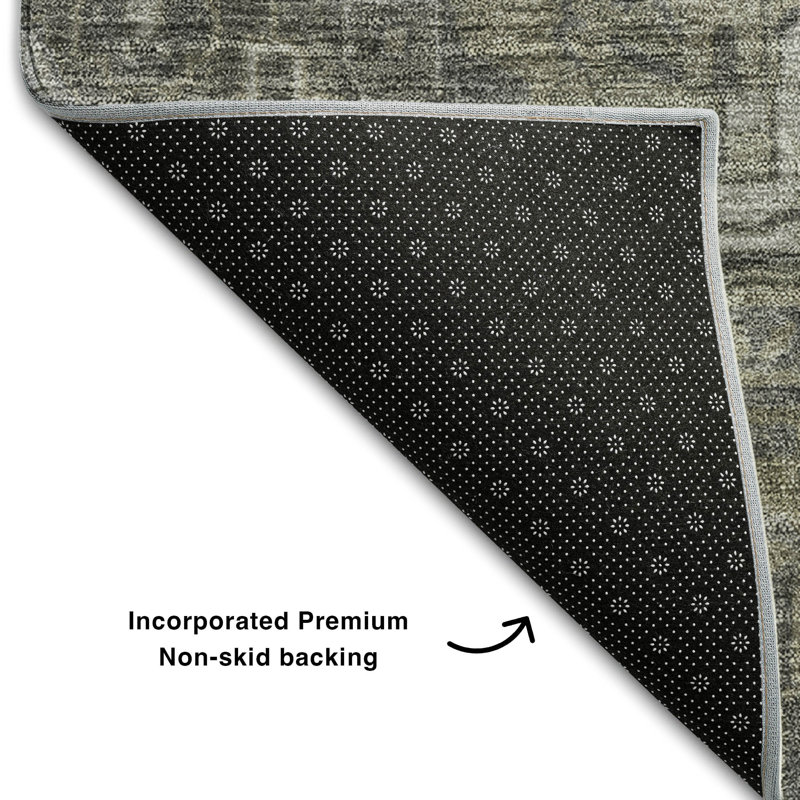 Premium Machine Washable Cerrito AMF571 Mocha Rug, Rectangle 1'8" x 2'6"