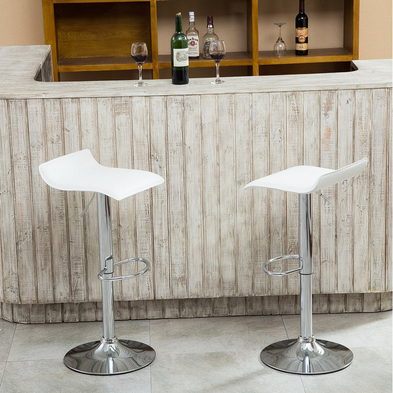 Contemporary Chrome Air Lift Adjustable Swivel Stools With  Seat, Set Of 2, White