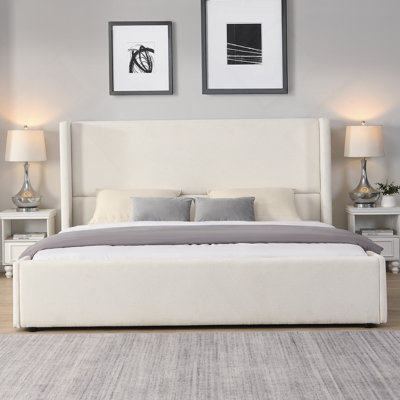 Elegant Fabric Upholstered Bed With Tall Headboard