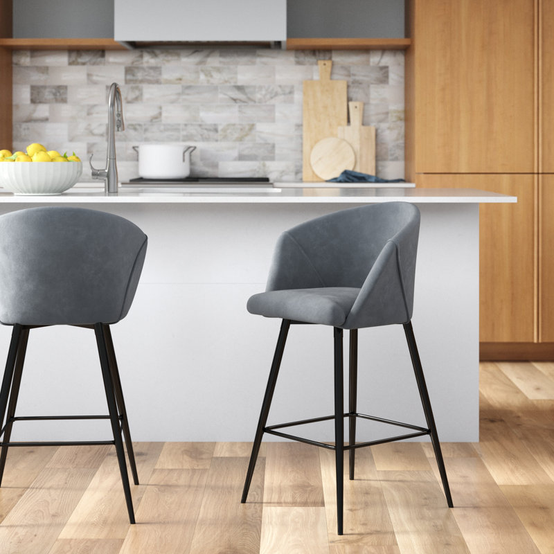 Meurer Upholstered Counter Stool with Metal Frame, Grey