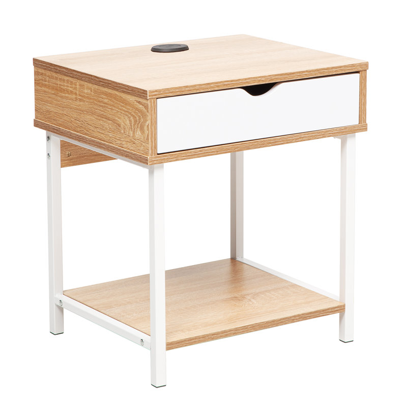 Kila Accent Table with Storage - Versatile Small Table for Home Office, Oak, White