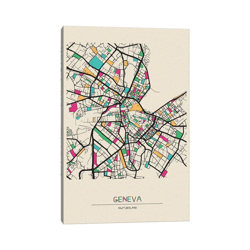 Geneva, Switzerland Map by Ayse Deniz Akerman - Wrapped Canvas Gallery-Wrapped Canvas Giclée