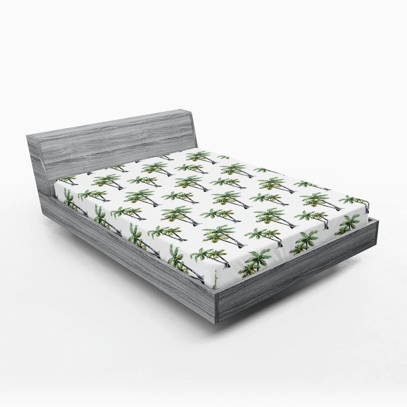 Drap-housse Ambesonne, paquet de 2, Drap-housse grand, Motif floral gris / vert / blanc