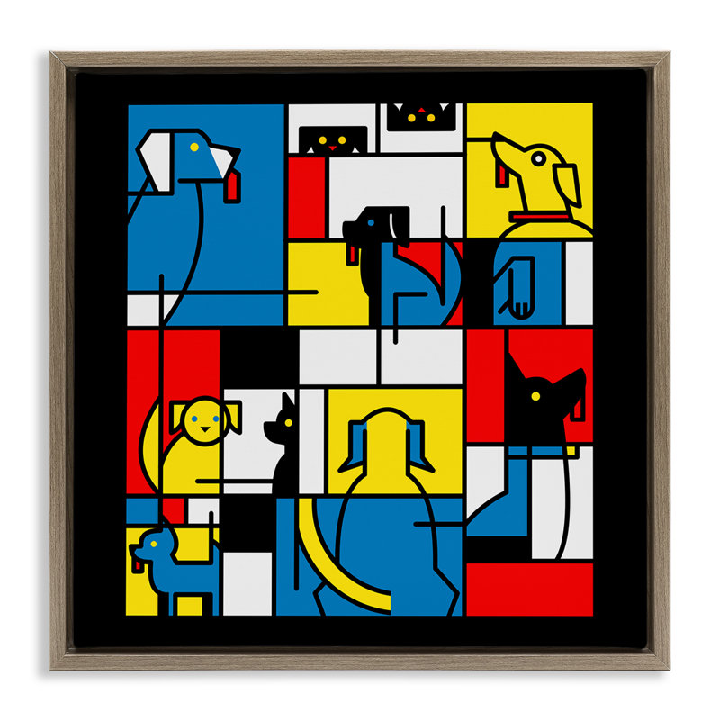 Cadre flottant abstrait Color Block Dogs, design par Tobe Fonseca, Montalcino orme flottant encadré, H 18 po x l 18 po