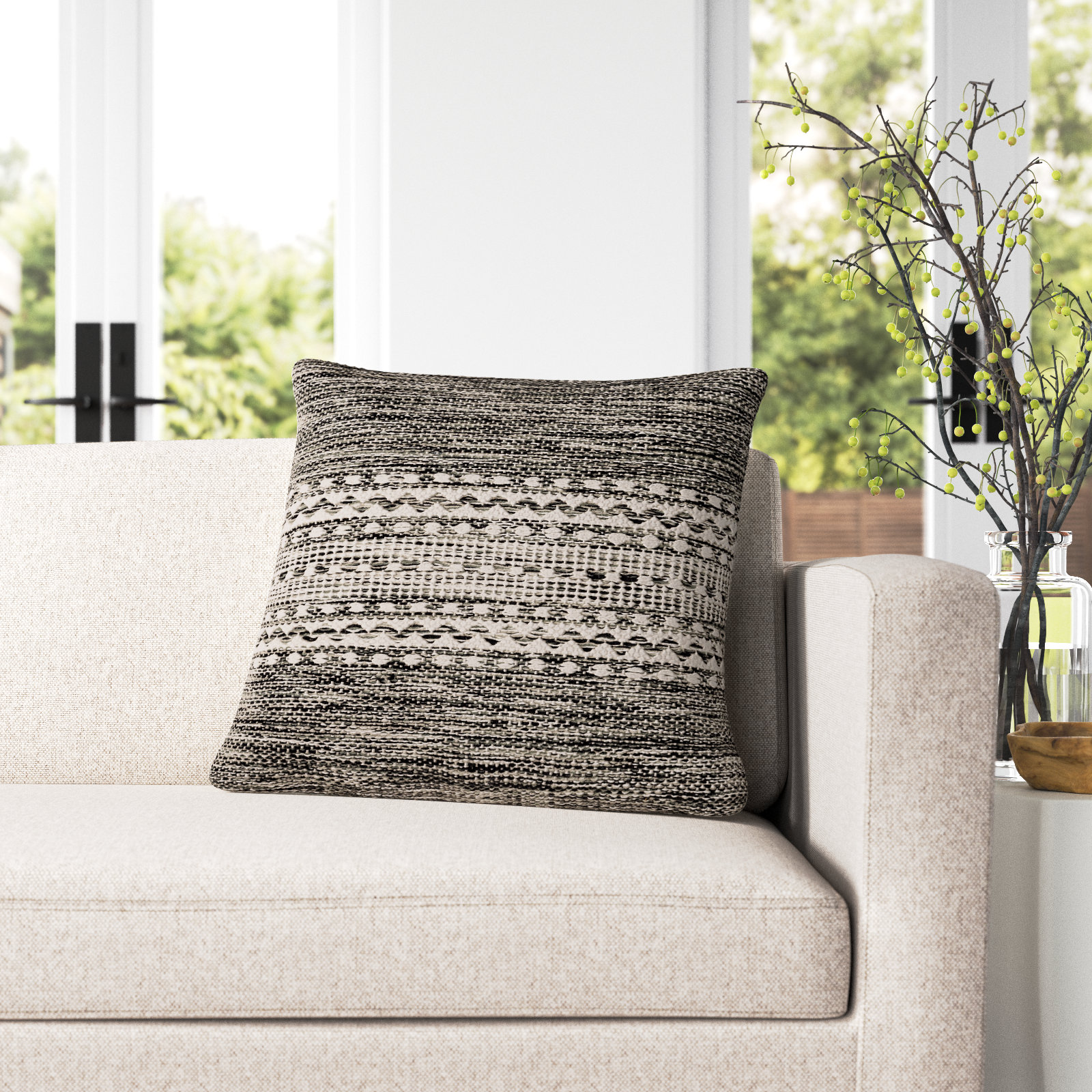 Julian Geometric Cotton Throw Pillow, Black/Charcoal, 18" x 18", Pillow Cover Only - No Insert
