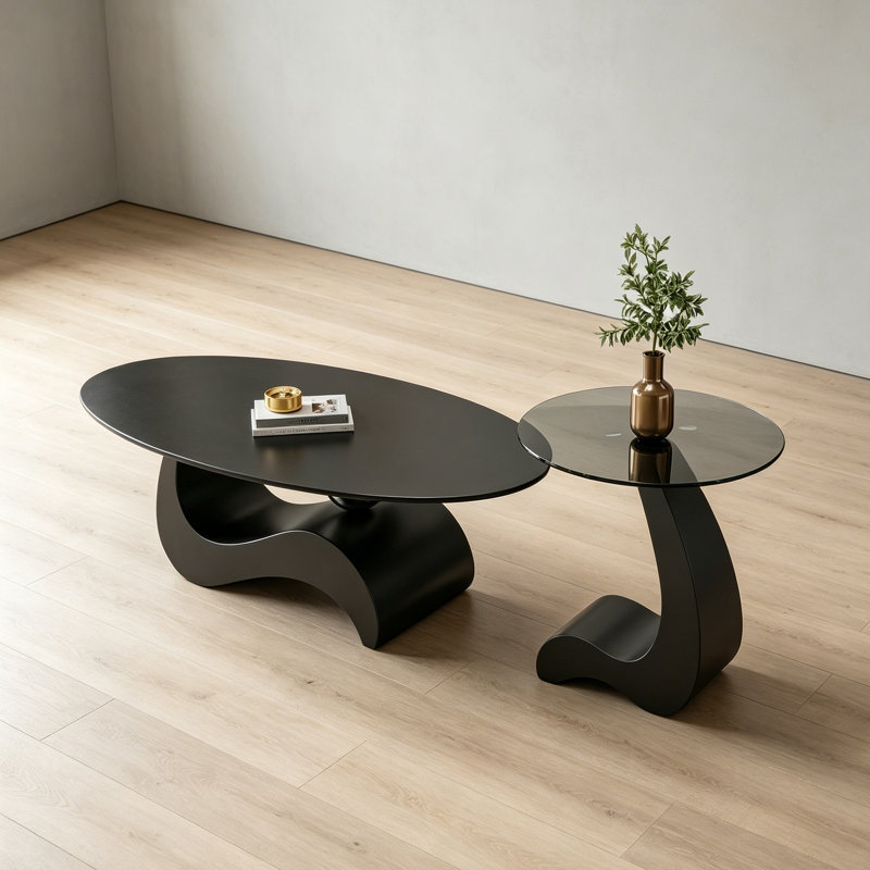 Table basse Italian Minimalist, H 15,74 po x L 51,18 po x l 27,55 po, Noir / Transparent