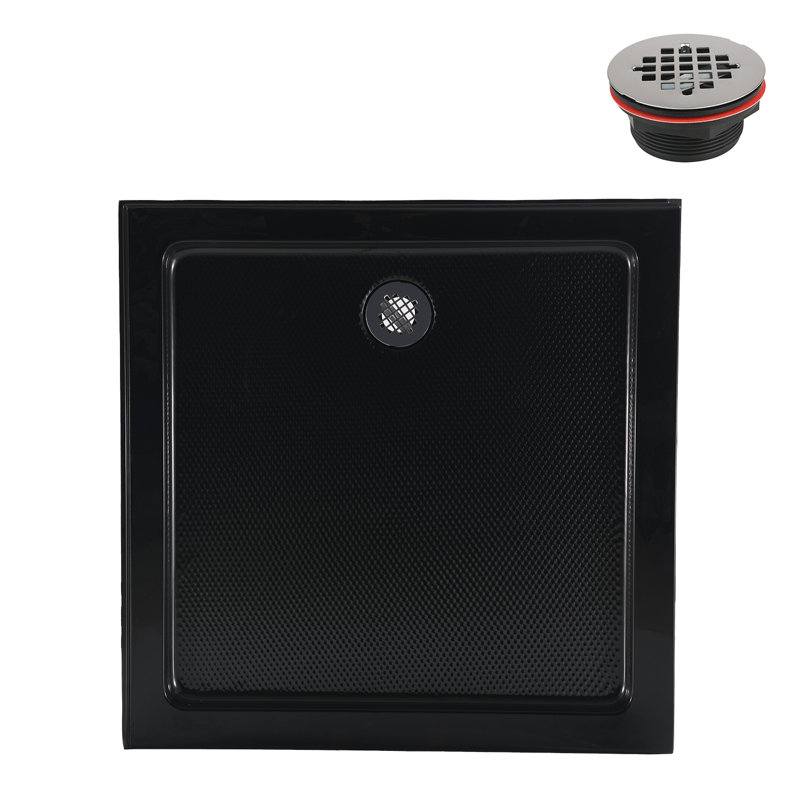 Glossy Black 36'' x 36'' Corner Acrylic Shower Base with Right Drain