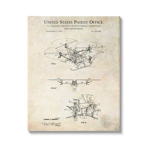 Stupell Industries Helicopter Aircraft Engine Blueprint Diagram Patent ...
