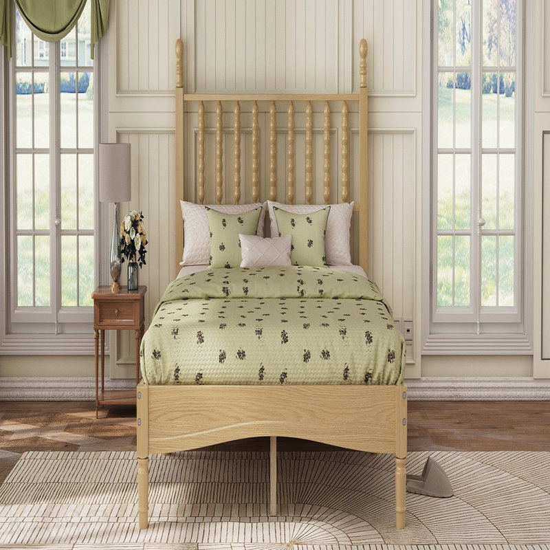 Lit plateforme double en bois pleine grandeur avec tête de lit en forme de gourde, lit plateforme de style rétro avec support à lattes en bois, naturel