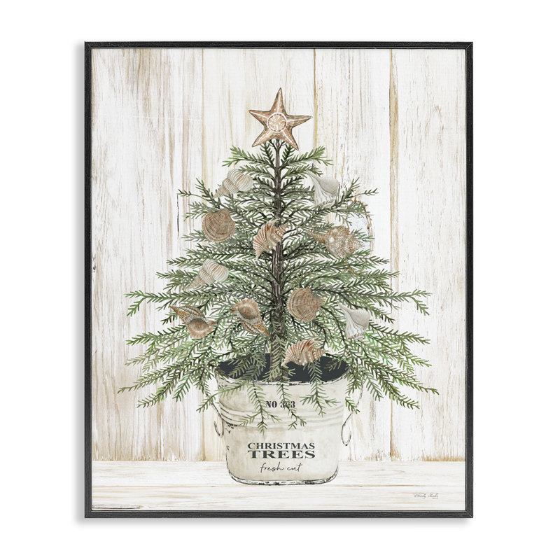 Arbre de Noël rustique coquillage AT-144, Giclée encadrée noir minuit, H 14 po x l 11 po x P 1,5 po