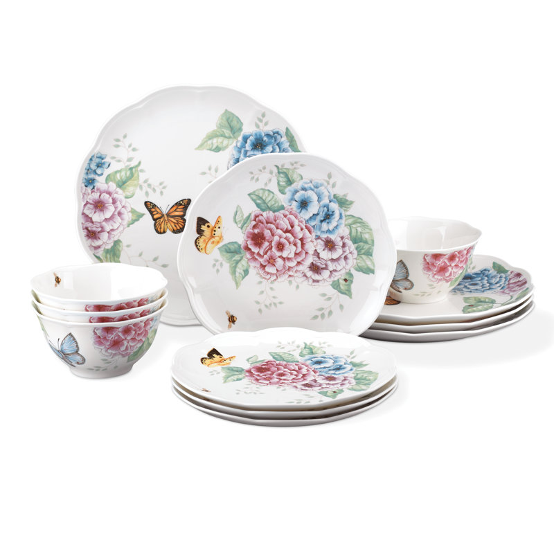 Lenox Butterfly Meadow Hydrangea 12 Piece Dinnerware Set, Service for 4