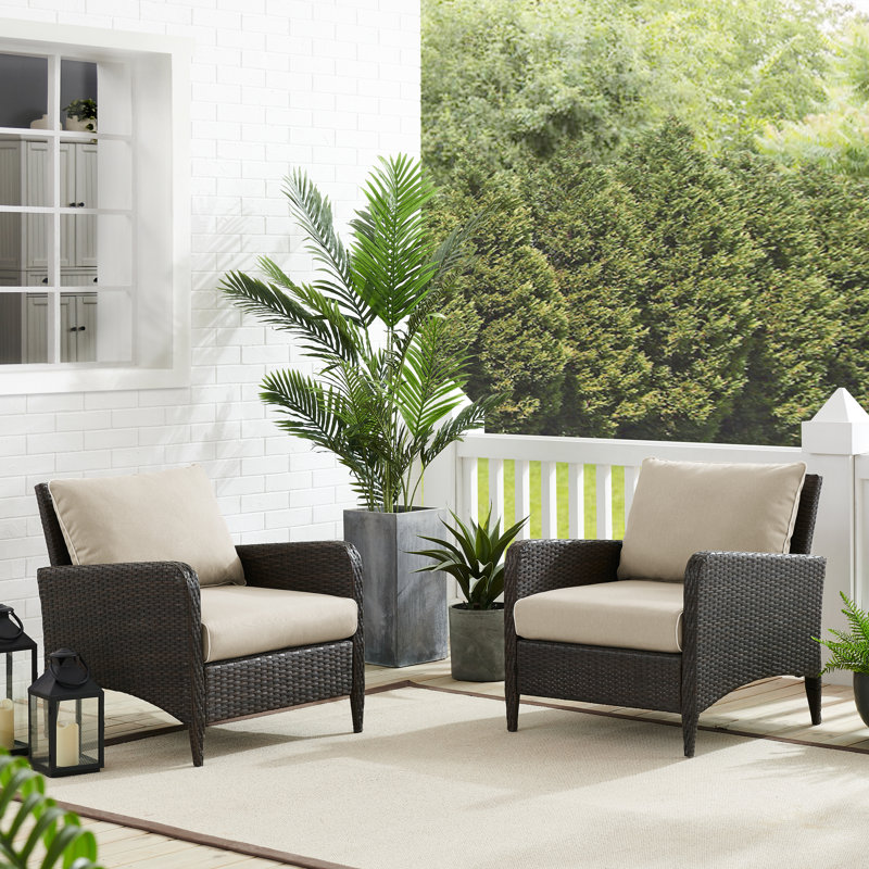 Mosca Wicker - Person Patio Conversation Sets with Cushions, Beige