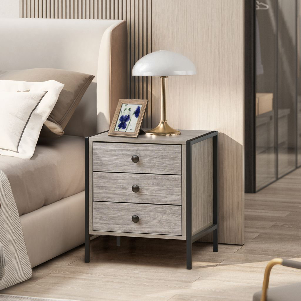 Swish Furniture Grey Alva 3 Drawer Bedside - Oak - Image 2