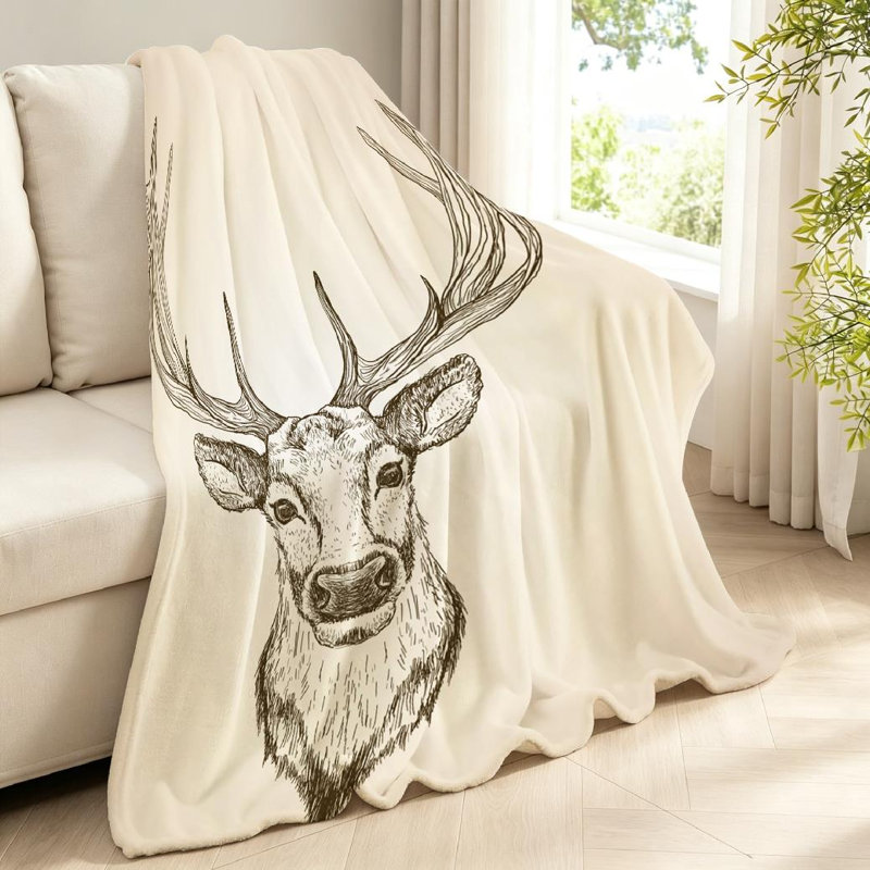 Jeté en molleton blanc ultra doux en flanelle, imprimé cerf simple face, Jeté 40 po x 50 po