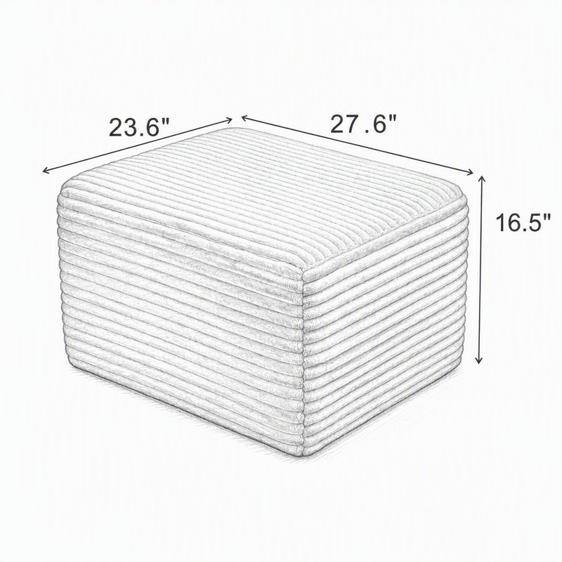 Pouf carré rembourré en velours côtelé, repose-pieds moelleux pour la décoration du salon et de la chambre à coucher, Blanc