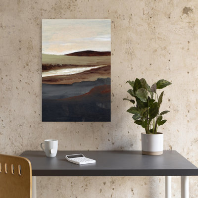 «Earthy River Landscape», paysage pacifique rustique abstrait, art mural