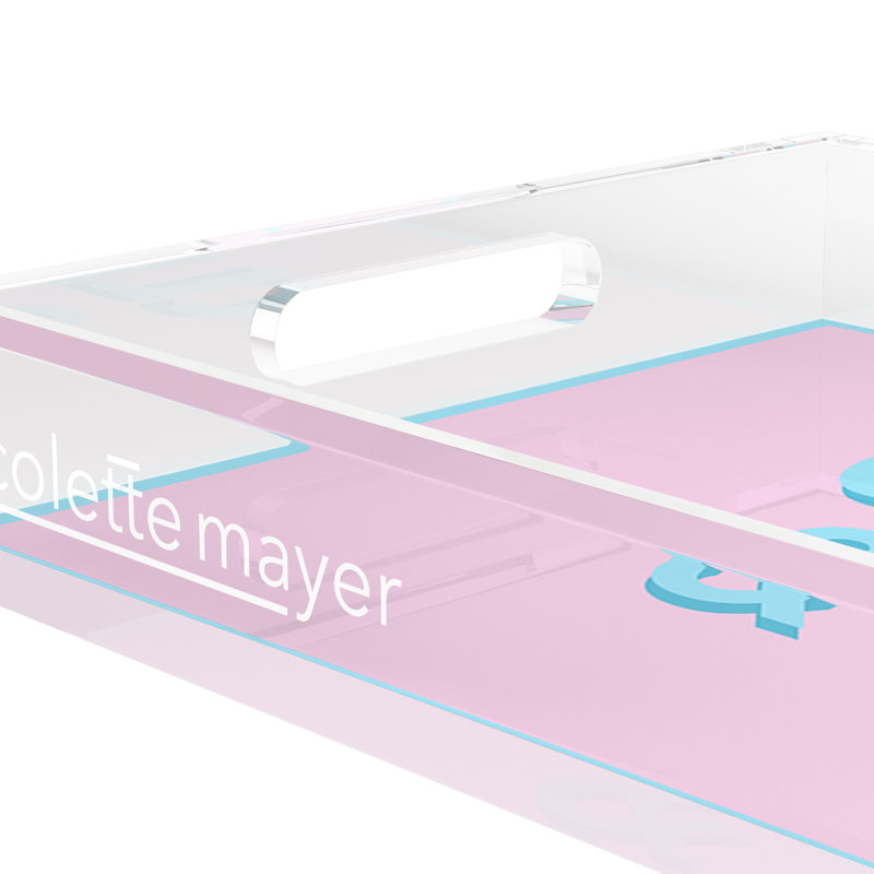 Decorative Tray, 2" H x 17" W x 10.5" D, Pale Pink/Blue