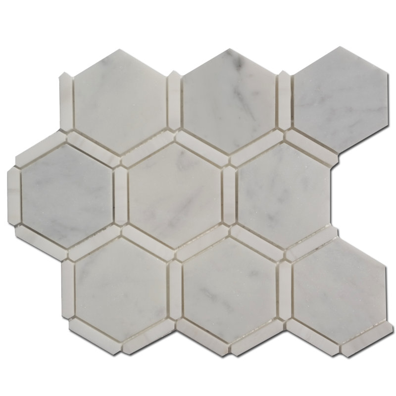 3" HONEYCOMB MOSAIC w FRAME, Carrara/Dolomite
