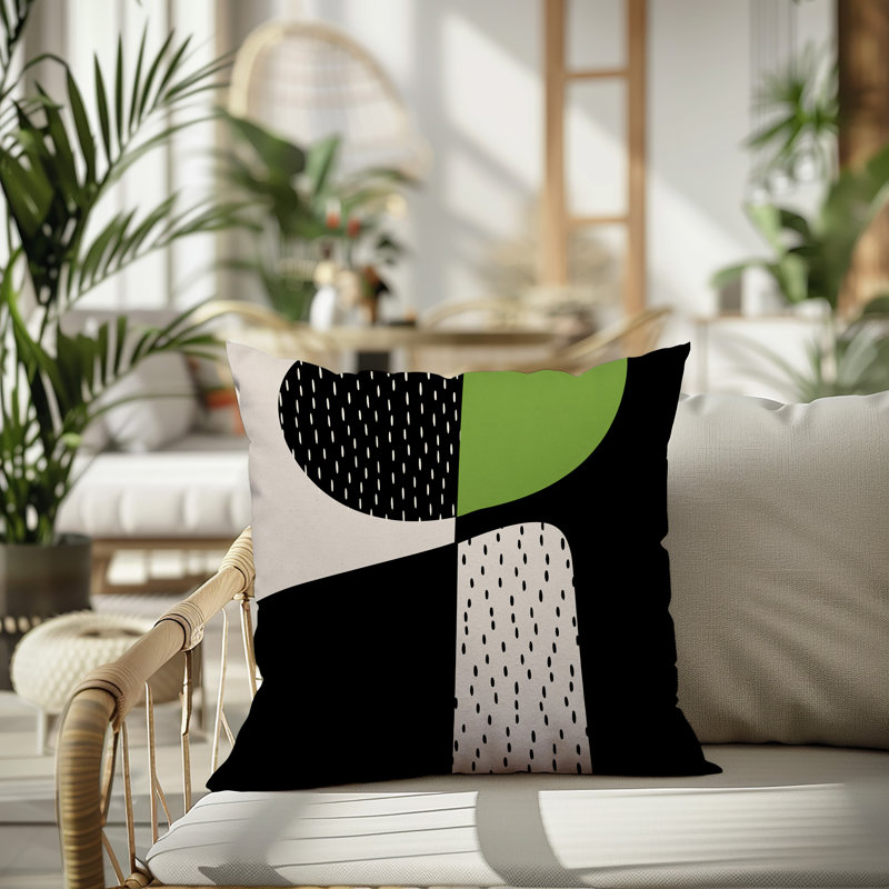 Coussin carré intérieur / extérieur pia, H 15 po x l 15 po, Chartreuse / noir / blanc cassé